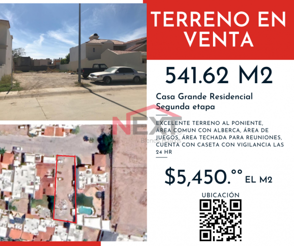 SE VENDE TERRENO EN CASA GRANDE RESIDENCIAL