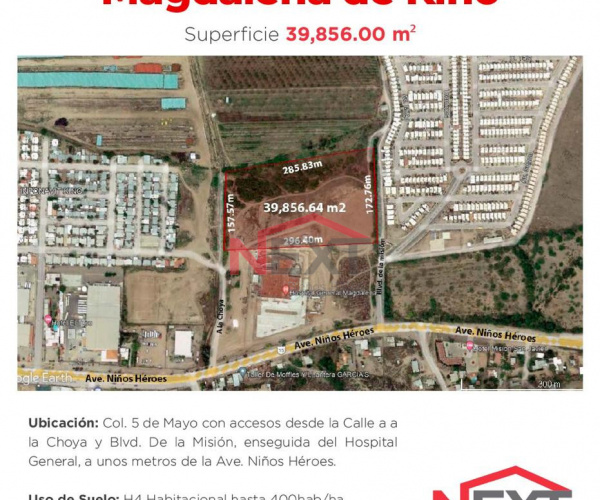 SE VENDE TERRENO EN LA COLONIA 5 DE MAYO, MAGDALENA DE KINO, SONORA