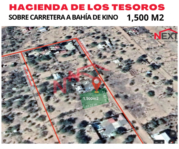 SE VENDE TERRENO EN HACIENDA DE LOS TESOROS SOBRE CARRETERA BAHIA DE KINO