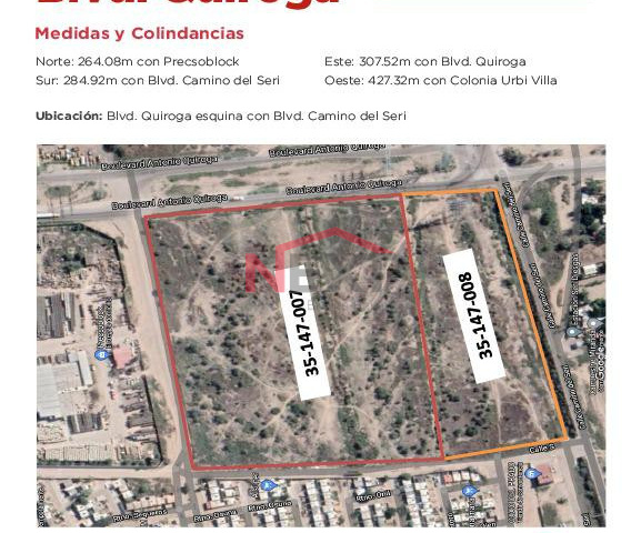 SE VENDE TERRENO SOBRE BLVD QUIROGA EN HERMOSILLO SON.