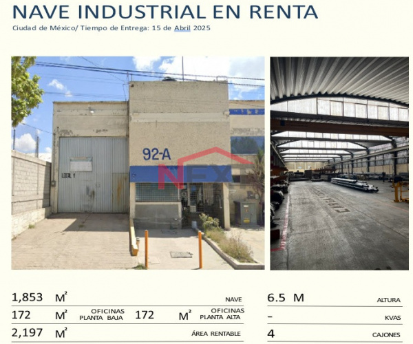 NAVE INDUSTRIAL EN  RENTA  GICA PARKAS CUAUTITLAN  92 A , CIUDAD DE MEXICO