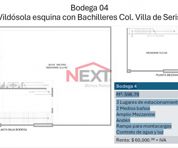 BODEGA EN RENTA EN COL. VILLA DE SERIS